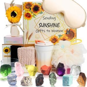 21-Pc Sunflower Self Care Gift Box for Women w/ 12 Crystals & Cozy Extras